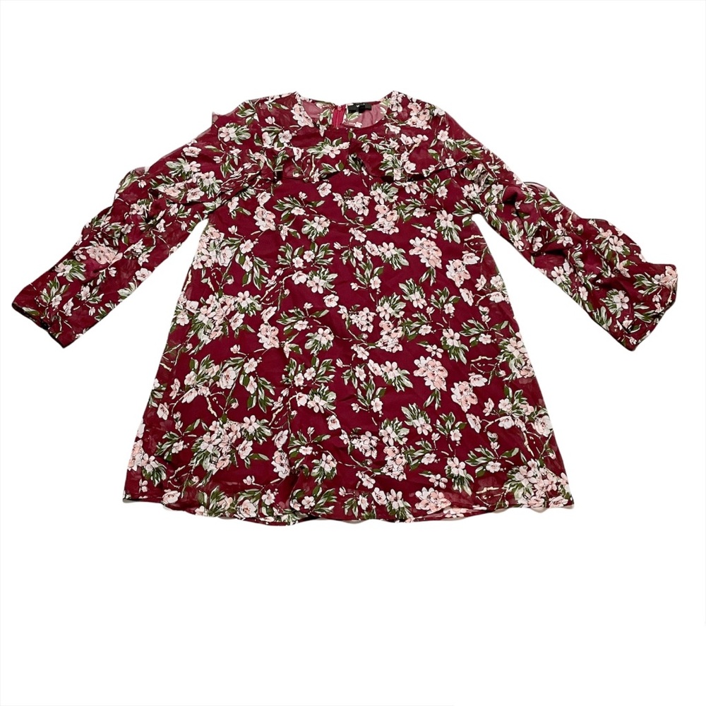 Very J Flowy Floral Ruffle Sleeve Front Accent Sheer w/ Undershirt Size Large